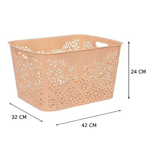 Image of Cutting Edge Essentials Plastic Storage Baskets /Shelf /Turkish Rack without Lid - Set of 2 for Fruit Vegetable Bathroom Stationary Home Basket with Handle (Beige, Large)