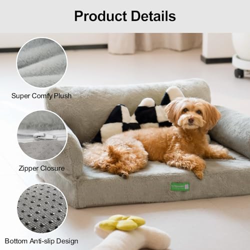 MEWOOFUN Cat Bed for Indoor Cats Dog Bed Medium Small Dog Bed Cat Sofa Cat Dog Couch Orthopedic, Egg- Foam Pet Bed with Removable Washable Cover and Non-Slip Bottom(Medium, Grey) - Image 5