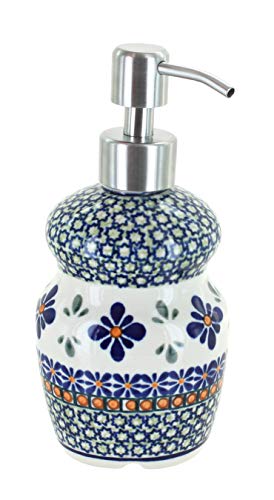 Blue Rose Polish Pottery - Green Mosaic Flower Soap Dispenser