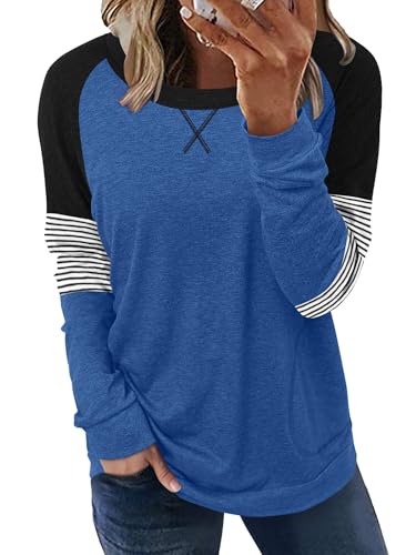 ONLYSHE Womens Crewneck Sweatshirt Casual Loose Fitting Tops Long Sleeve T Shirt