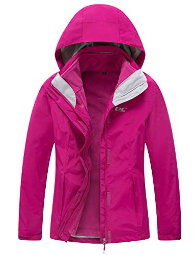 Diamond Candy Womens Winter Coat Waterproof Rain Jacket for Ski, 3 in 1 Fleece Jacket with Hood