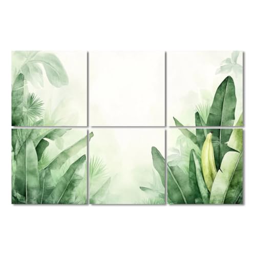 6 Pack Paneles Acústicos Artísticos Absorbentes de Sonido Hojas Tropicales Botánicas Verde y Amarillo Paneles Decorativos Autoadhesivos para Estudios y Oficina 72"x48" miniatura 1