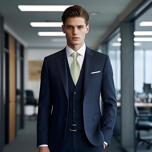 Image of YourTies Sage Green Ties for Men Silk Seafoam Necktie Pocket Square Cufflinks Solid Color Formal Business Party Wedding