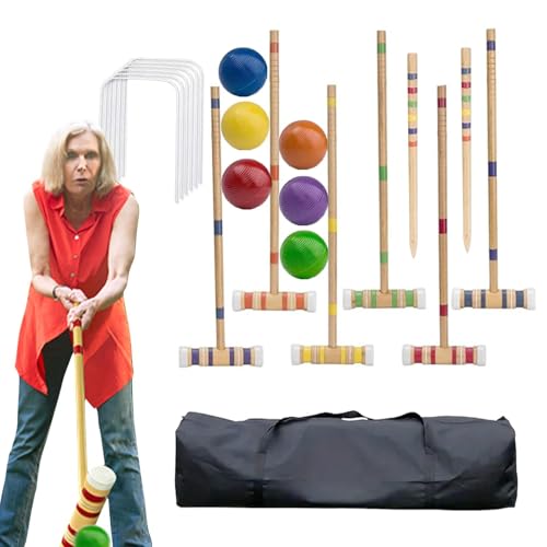 Juego de croquet, croquet para adultos | 6 jugadores de jardín para familias – Juego de bolos de madera reutilizable, kit de deporte al aire libre para hombres, mujeres