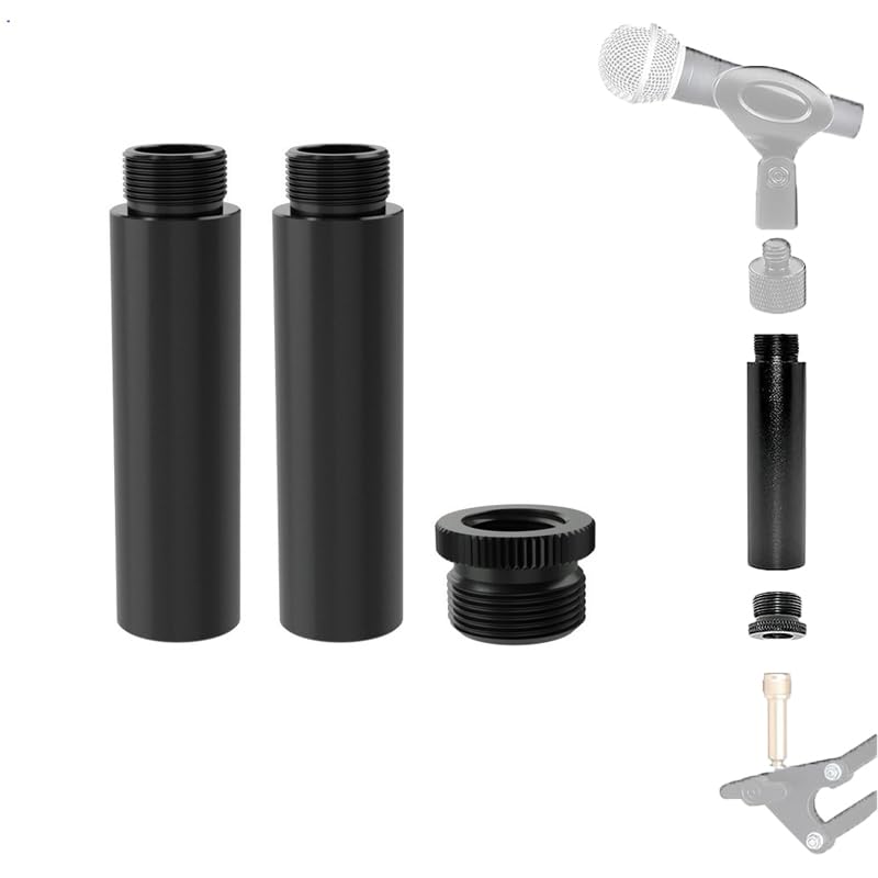 ieron Mic Extension Rod 2pcs Microphone Stand 5/8 Extension Tubes with 1pcs 3/8 to 5/8 Adapter for Table & Arm Tripods