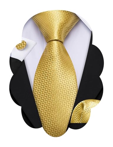 Image of Barry.Wang Plaid Ties for Men Silk Necktie Handkerchief Cuff Links Set