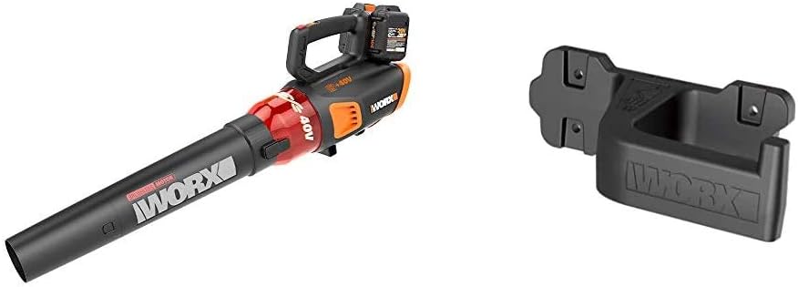 Worx 40V Turbine Leaf Blower Cordless with Battery and Charger, Brushless Motor Blowers for Lawn Care, Compact and Lightweight Cordless Leaf Blower WG584 – 2 Batteries & Charger Included | WORX WA0138 Wall Mount Tool Holder