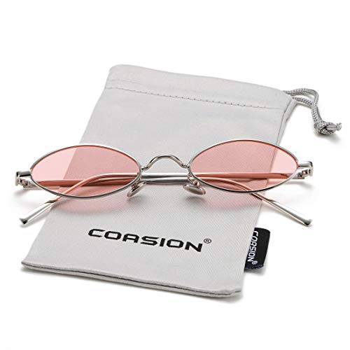 Image of COASION Vintage Small Oval Aesthetic Sunglasses Retro for Women Men Hippie Cool Metal Frame Sun Glasses