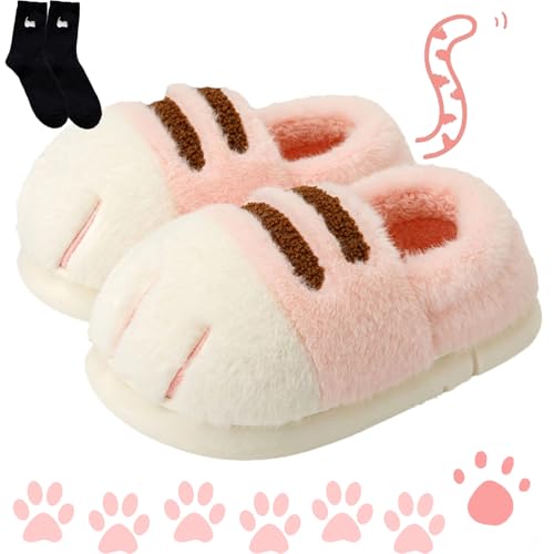 Cat Paw Slippers, Cute Funny 3D Cat Feet Slippers, Cozy Fuzzy Cat Paw Slippers for Women, Warm Winter Cat Paws Slippers