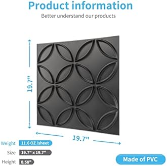 Art3d PVC 3D Wall Panel Interlocked Circles in Matt Black Cover 32 Sq.ft, for Interior Ceiling and Wall Decor for Residential or Commerical