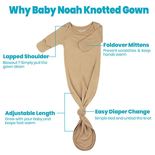 Image of Newborn Baby Knotted Gown, Super Soft Silky Infant Long Sleeve Sleeper for Baby Girl and Boy Sleeping Bag with Hat