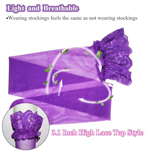 Image of Thigh High Stockings Lace Top, Women's Semi Sheer Sexy Stay Up Halloween Lingerie Thigh High Stockings