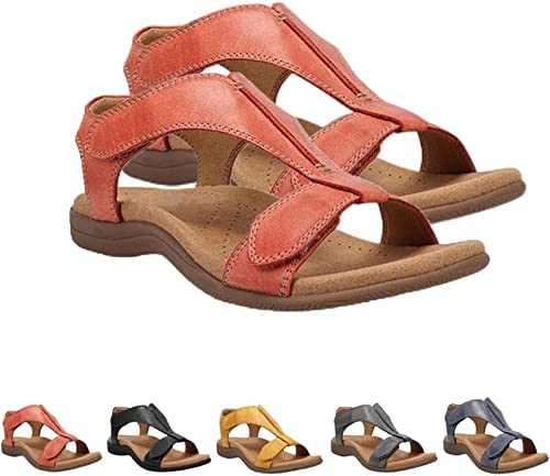 Comfortable Orthotic Ladies' Walking Sandals, Summer Open Flat Sandals With Arch Support, Orange-42(EU)
