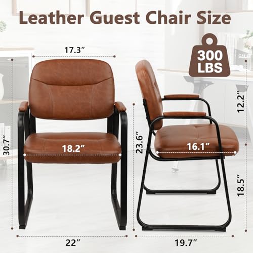 Image of CLATINA Leather Guest Chair with Padded Arm Rest for Reception Meeting Conference and Waiting Room Side Office Home Black with Sled Base 4 Pack