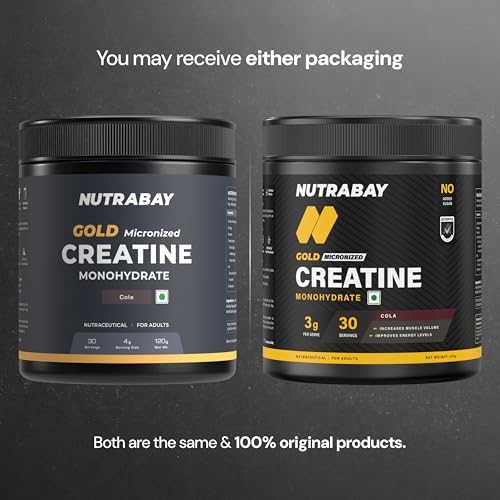 Image of Nutrabay Gold Micronised Creatine Monohydrate Powder 3000 mg Creatine per Serving, NABL Lab Tested - Increases Muscle Mass, Strength & Power - Pre /Post Workout Supplement - 120g, Cola