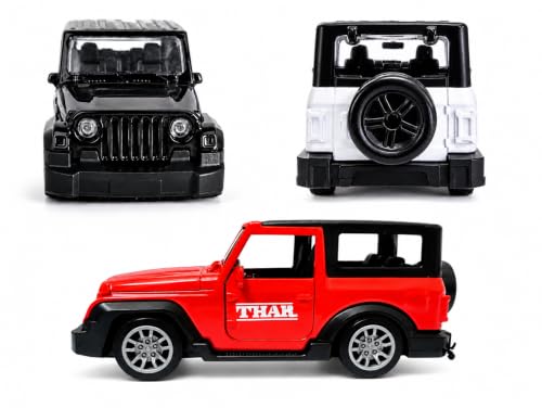 Image of Thar Die-Cast Metal Toy Car 1:32 Scale Pull Back Model Car with Openable Doors, LED Lights & Sound, Alloy Metal Body, Mini SUV Vehicle Toy for Kids Boys Girls & Collectors (3+ Years)