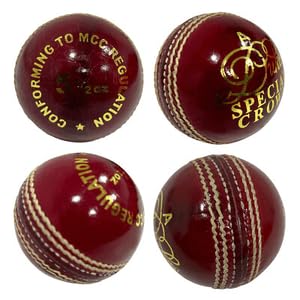 Maxx Cricket Ball 5.5 oz – Red Leather, Hand-Stitched, Professional Hard Ball (RED, PACK OF 6)