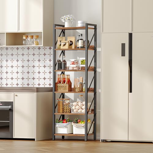Image of HOOBRO Bookshelf, 6-Tier Industrial Bookcase, Book Shelf Storage Organizer, Tall Bookshelf with Metal Frame for Living Room, Bedroom, Home Office, Kitchen, Rustic Brown and Black BF72SJ01