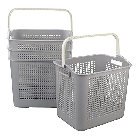 Morcte 4-Pack 35 L Plastic Laundry Hamper with Handles, Dirty Clothes Storage Basket, Gray Cover