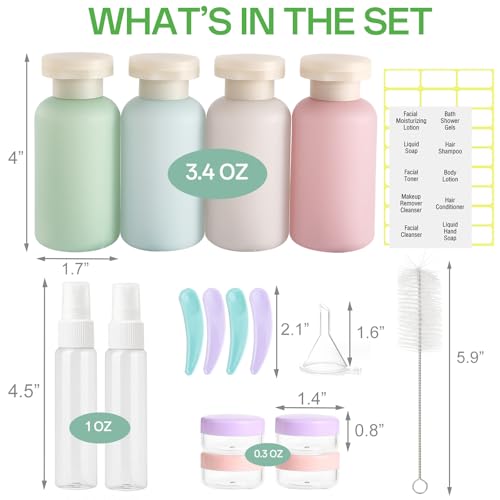 18 Pack Travel Bottles for Toiletries, TSA Approved Leak Proof Refillable Plastic Travel Containers, BPA Free Travel Essentials for Shampoo Conditioner Lotion Liquids, Airport Carry On Accessories