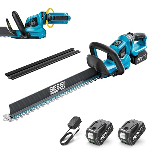 SEESII Taille Haie Électrique sans Fil 56 cm, Taille Haies 20V avec 2 Batteries 4000mAh, Poignée Rotative à 180°, Écartement des Lames 18 mm, Collecteur...