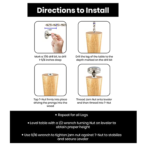 Stainless Steel Outdoor Leveler Kit- (4) 3/8-16 Leg Levelers For Cabinets, Patio Furniture, And Table Legs - Adjustable Height Leveling Feet With Jam Nuts To Stabilize Feet (Kit With 4 Prong T-Nuts) #TOP3