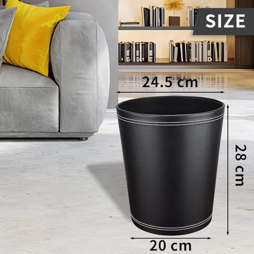 Image of GORESE Pu Leather Trash Can, 2.6 Gallon Black Bathroom Trash Can, Small Office Garbage Can Wastebasket for Bedroom, Kitchen, Round Trash Bin Decorative Under-Sink /Desk /Home Easy to Clean