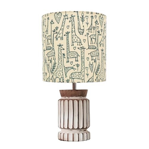 Image of Homesake Retro Farmhouse Table Lamp for Living Room Bedroom Rustic Linen Bedside Nightstand Lamps for Kids Room Study Office Wood, Carved Cylinder, (Savannah), LED