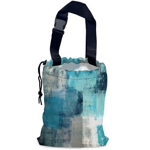Image of Abstract Art Car Trash Bag,Turquoise and Grey Hanging Drawstring Car Garbage Bag,Waterproof Canvas Car Back Seat Organizer with Adjustable Buckle,for Vehicles,SUVs,Camping,Road Trips
