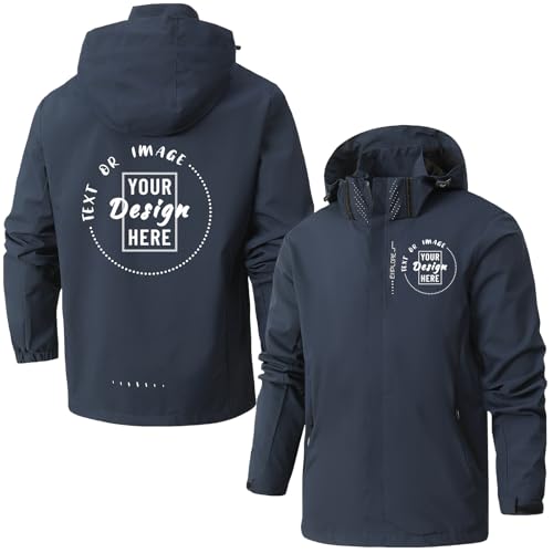 BIJUNDENG Custom Mens Rain Jacket Personalized Lightweight Waterproof Raincoat with Hood Cycling Bike Outdoor Jacket