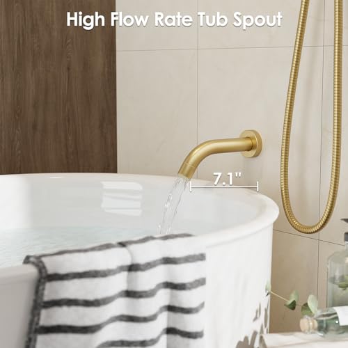 Image of Gabrylly Brushed Gold Bathtub Shower Faucet Set with Tub Spout, 10 Inch Wall Mounted High Pressure Rainfall Shower Head with Handheld Combo, 3-Way Diverter Valve Complete Bathroom Shower Fixtures