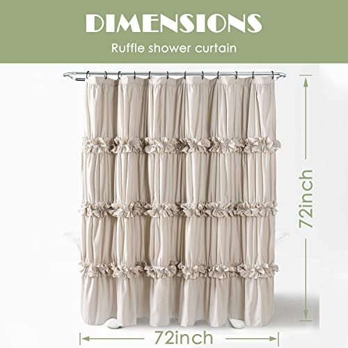 Homechoice Decor Camel Ruffle Shower Curtain, Vintage Handcrafted Bow Tie Ruched Microfiber Bath Curtain for Master Bathroom with 12 Buttonholes, 72" W x 72" H (LQ-10) - Image 7