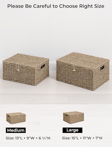 Image of StorageWorks Wicker Basket with Lid, Storage Baskets with Lids, Seagrass | Woven Baskets with Lids for Shelves, Wicker Storage Baskets with Lids, Lidded Baskets for Organizing, Large, 1 Pack