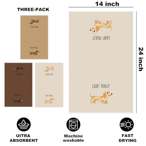 Image of 3 Pcs Coffee Dachshund Kitchen Towels, Funny Dachshund Reusable Dish Towels