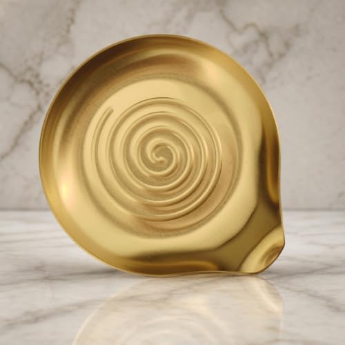 Image of VanlonPro Stainless Steel Spoon Rest, Spatula Ladle Holder, Stainless Steel Utensil Spoon Rest Holder, Brushed Finish, Dishwasher Safe 5.9 x 5.1 Inch (Round Swril Gold 1PC)