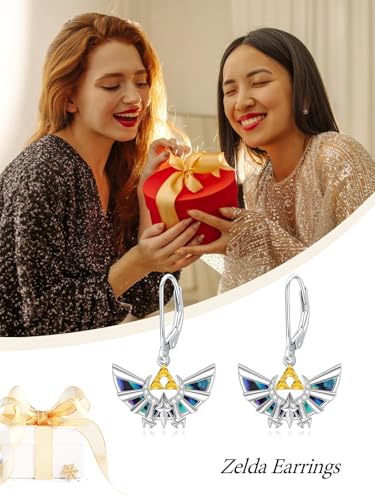 WINNICACA Game Earrings 925 Sterling Silver Anime Triforce Legend Drop Dangle Earrings Abalone Shell Jewelry Gifts for Men Women Birthday Graduation Presents Gifts2