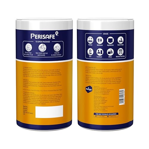 Image of PERISAFE Multipurpose Disinfectant Wipe For Surfaces & Skin-100 Wipes | 100% Biodegradable Wipes | Antibacterial | 2-IN-1- Kills Germs & Cleans Tough Messes