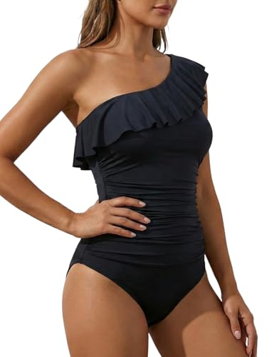 model wearing Hilor One Piece One Shoulder Monokini 