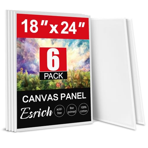 ESRICH Canvas for Painting 18x24 Inch 6 Pack Canvas Boards for Painting Cotton Primed Acid Free Large Blank Canvases Canvas Panels for Oil Paint Watercolor Acrylic Paint Gouache and Tempera.