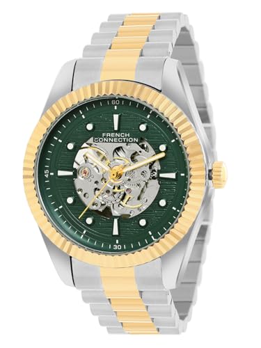 Image of French Connection Emperor Automatic Green Round Dial Stainless Steel Strap | Casual | Premium | See Through Feature | Brush Feature Wrist Watch for Men - FCA12TM