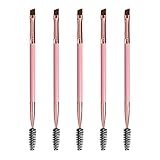 Duo Eyebrow Brush, Spoolie Brush and Angled Brow Brush Eyelash Brush for Eye Makeup. (5pcs, Pink)