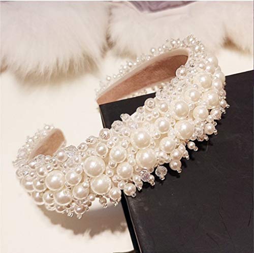 Mhdgg Pearl Headbands For Women White Bling Faux Pearl Rhinestones Hairbands Bridal Hair Hoop Wedding Hair Accessories For Women Girls #TOP2