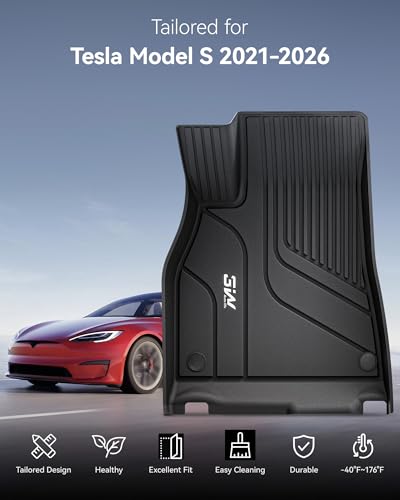 Image of 3W Floor Mats & Cargo Liner Fit for Tesla Model S 2021-2025 | All Weather TPE Custom Fit Floor Liners for 1-3 Rows and Trunk Full Set Car Mats, Model S Accessories, Black