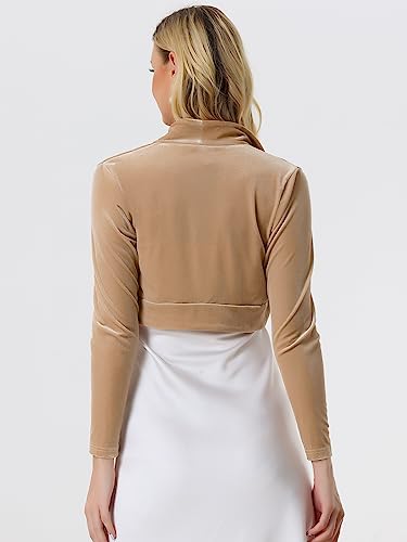Image of Allegra K Women's Long Sleeve Velvet Shrug Cocktail Party Open Front Cropped Bolero Cardigan Top