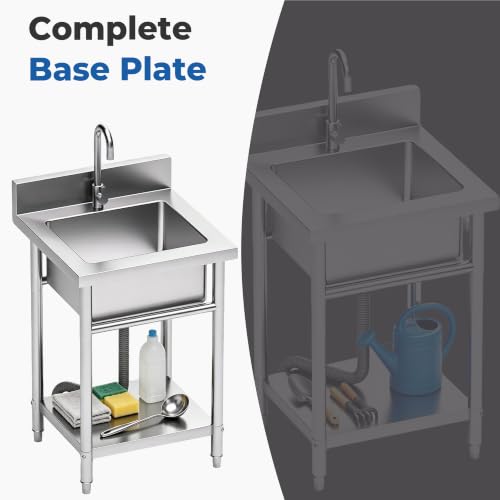 Image of 20 inch Stainless Steel Utility Sink,Hot and Cold Water Mixer Tap With 360 Rotation,Suitable For Kitchens, Bathrooms, Farmhouses, Outdoor areas, and other Locations Where Water is Needed.
