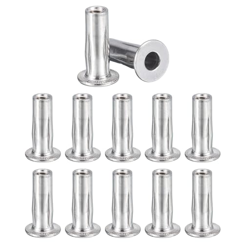 Awclub 1/4-20 Multi-Grip Rivet Nuts, 12pcs Pre-Bulbed Shank Flat Head Threaded Insert Nut 304 Stainless Steel Plus Nuts Construction Fasteners for Industrial