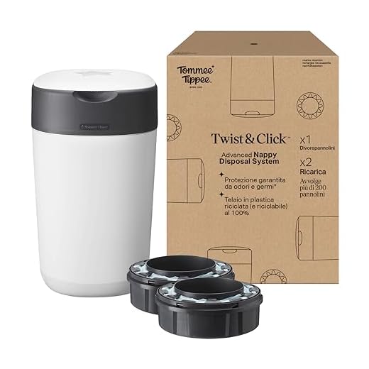 Tommee Tippee Twist and Click Mangiapannolini, confezione esclusiva con 2 ricariche, protezione garantita da odori e germi, grande capacità (la confezione può variare)