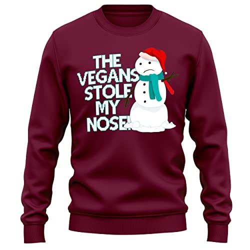 Image of Purple Print House The Vegans Stole My Nose Adults Sweater Men Women Funny Festive Christmas Snowman Jumper, XL, Maroon