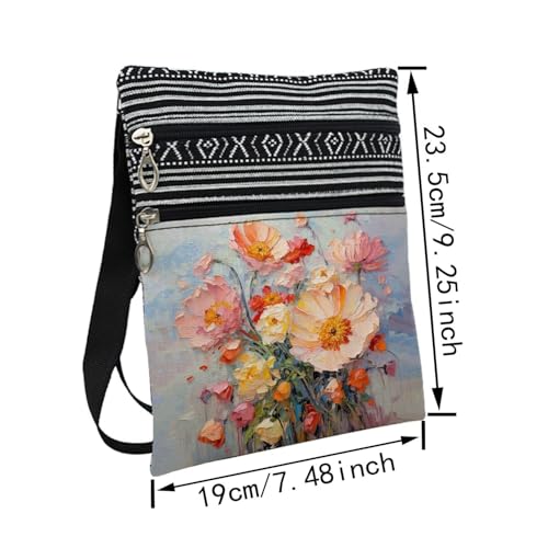Oil Painting Pink Flower Messenger Bag Small Ethnic Pattern Printed Adjustable Strap Crossbody Zipper Bag Oil Painting Pink Flower Phone Organizer Wallet Cute Shoulder Handbag for Women2