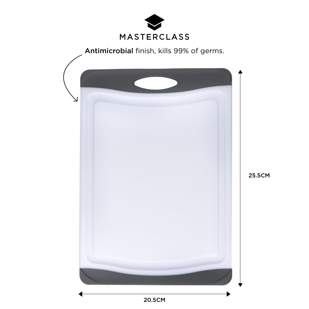 MASTERCLASS MasterClass Anti-microbie«le Antislip Snijplank, Rechthoekige Veiligheid Snijplank, Heavy Duty Plastic die niet Blunt messen, Omkeerbaar, Vaatwasser Veilig Keukenaccessoire, Groot, Zwart/Wit